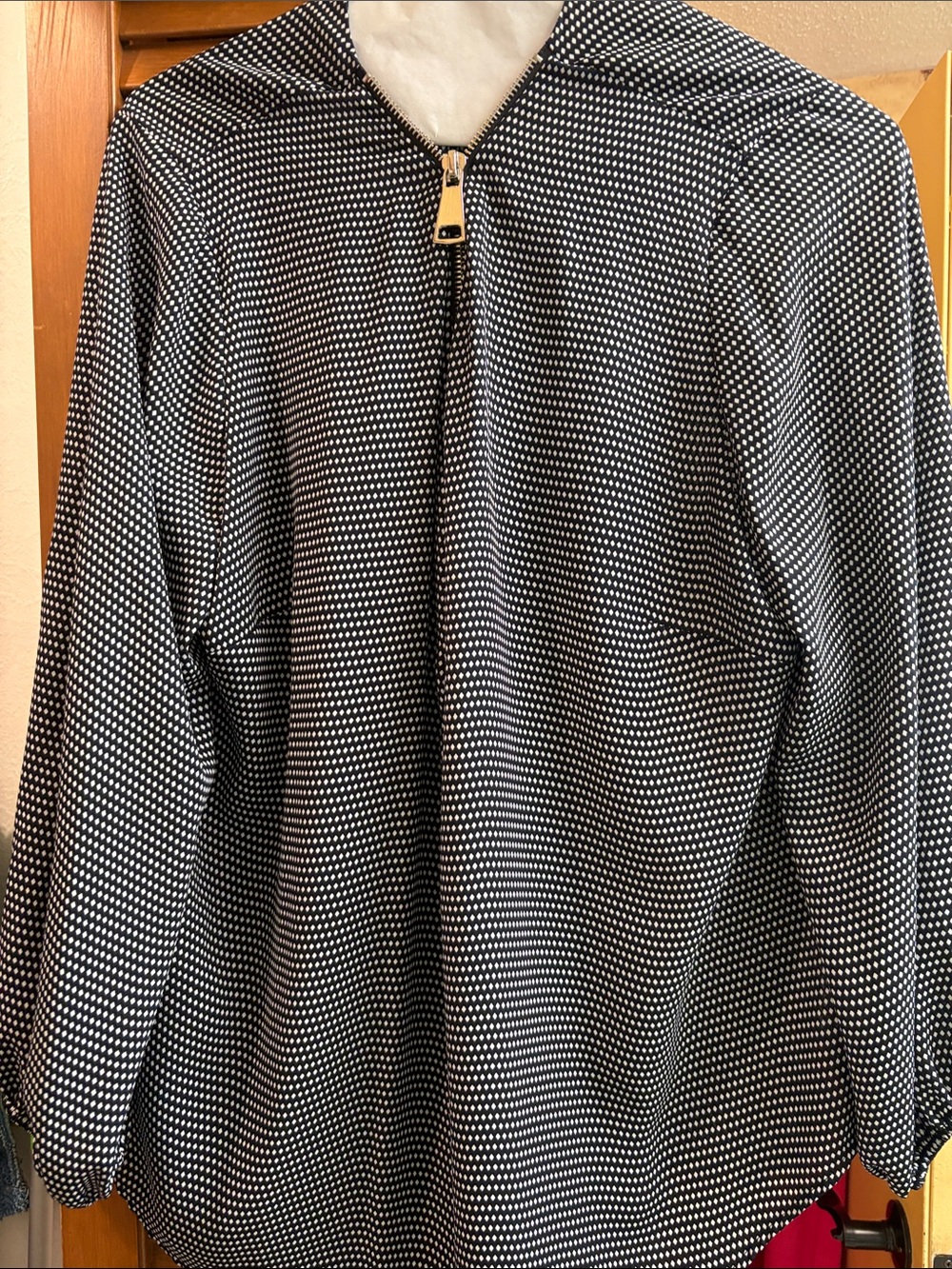 Black & White Dot Zip-Neck Women's Blouse